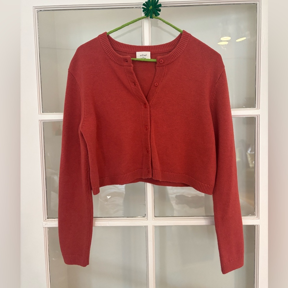 Wilfred Woman’s Light Red Cropped Button Down Cardigan Sweater Size XXS